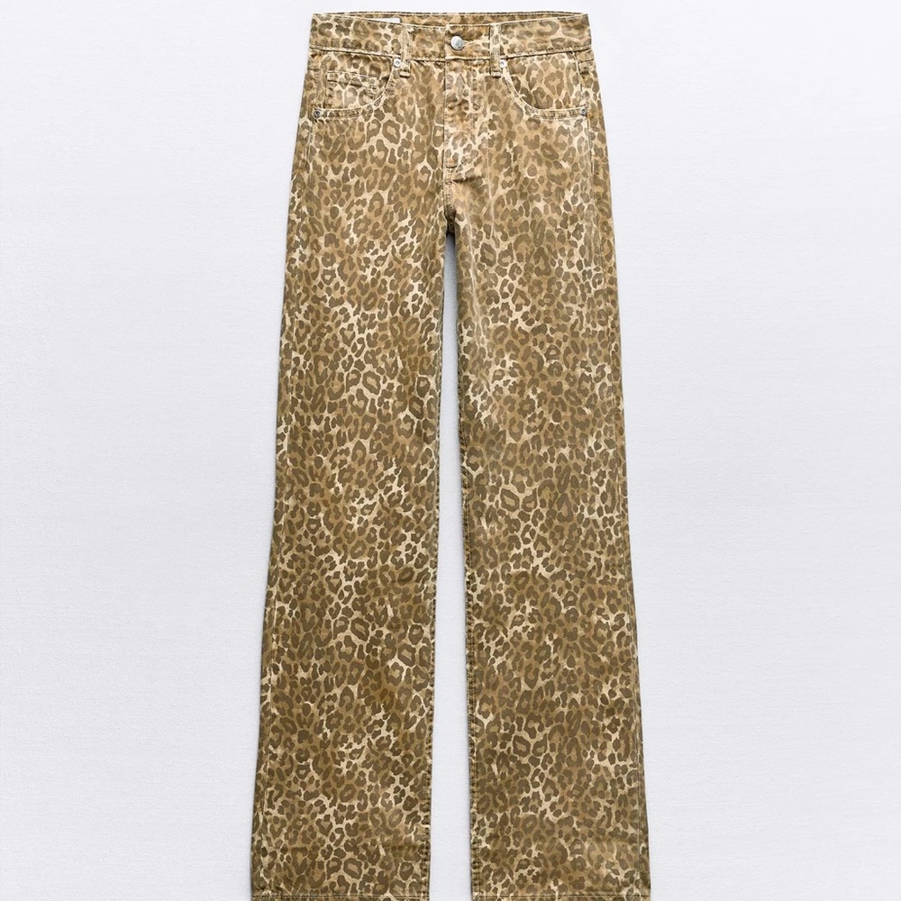 Zara Mid Waist Animal Print TRF Wide Leg Jeans